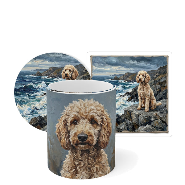 Poodle Coastal Cliffside Gift Set | Mug + Coaster + Sticker | Tritan