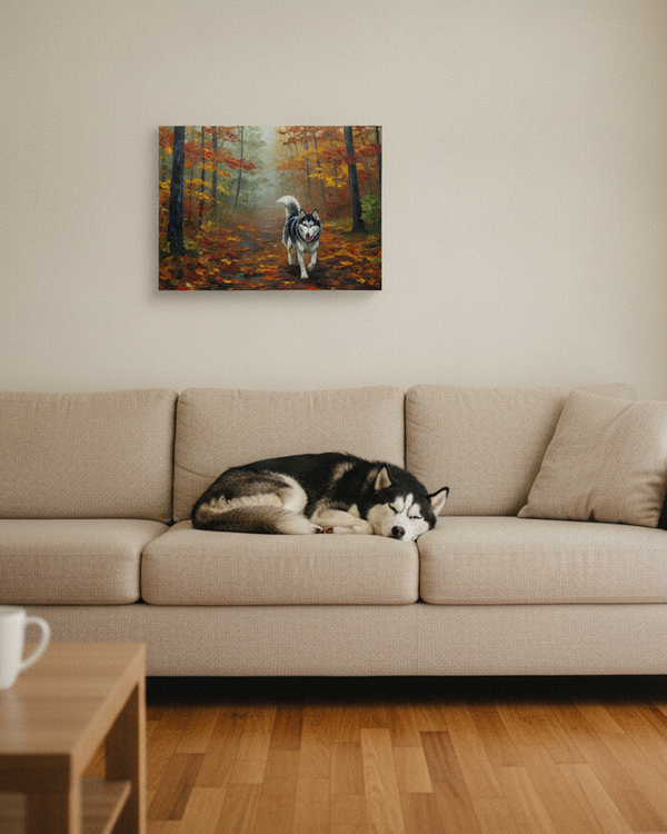 Siberian Husky Acrylic Painting Canvas Wall Art, Dog Lover Gift, Pet Portrait Print, Modern Home Decor, Stretched Canvas Art — Lifestyle View