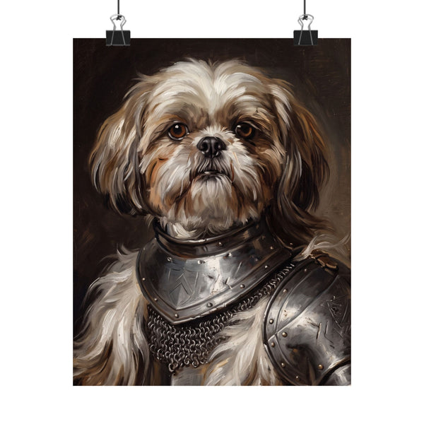 Shih Tzu Medieval Knight Portrait Matte Poster, Regal Dog Art Print, Shih Tzu Lover Gift, Wall Art