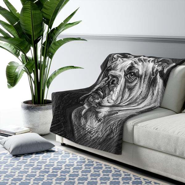 English Bulldog Charcoal Portrait Throw Blanket | Premium Dog Art | Tritan