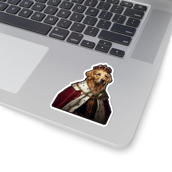 Golden Retriever Kings & Queens Royal Portrait Sticker, Dog Portrait Vinyl Decal, Kiss-Cut Sticker, Golden Retriever Lover Gift — Lifestyle View