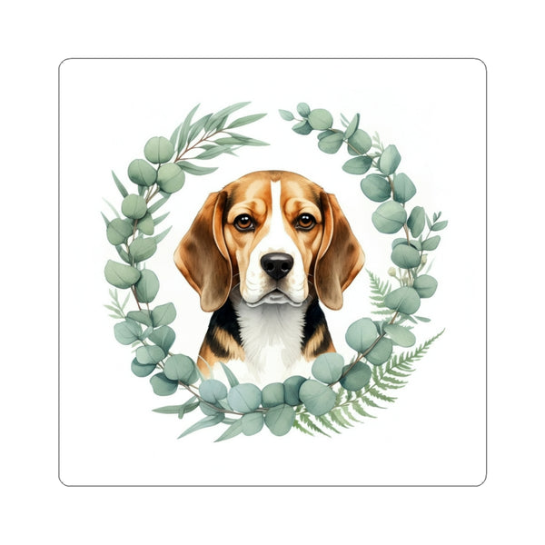 Beagle Watercolor Botanical Wreath Kiss-Cut Stickers | Premium Dog Prints | Tritan