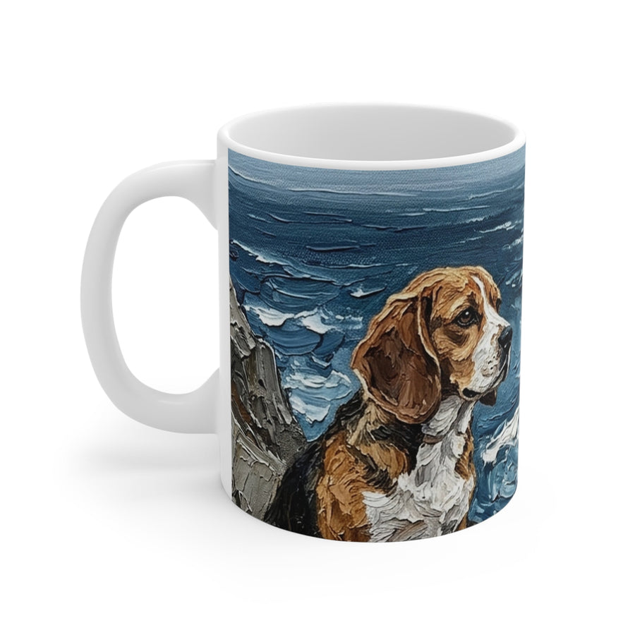 Acrylic Painting Beagle - Coastal Cliffside | Ceramic Mug 11oz