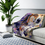 Corgi Watercolor Lavender Fields Throw Blanket | Premium Dog Art | Tritan