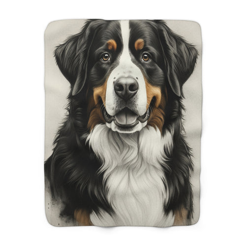 Bernese Mountain Dog Charcoal Portrait Sherpa Fleece Blanket | Dog Lover Gift