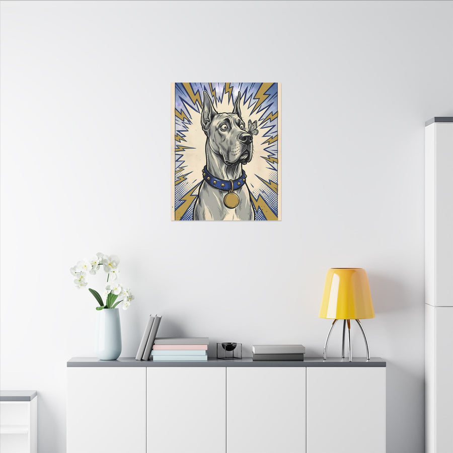 Great Dane Comic Art Canvas Print - Dynamic Pop Art Dog Wall Decor with Retro Halftone Style