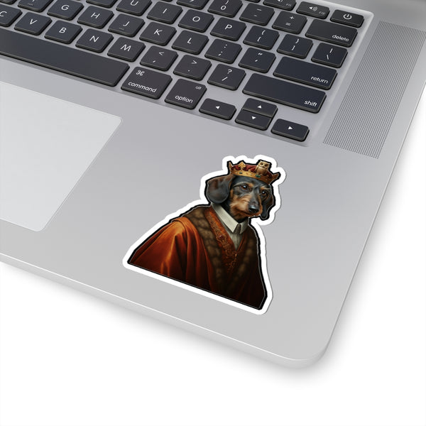 Dachshund Kings & Queens Royal Portrait Sticker, Dog Portrait Vinyl Decal, Kiss-Cut Sticker, Dachshund Lover Gift — Lifestyle View