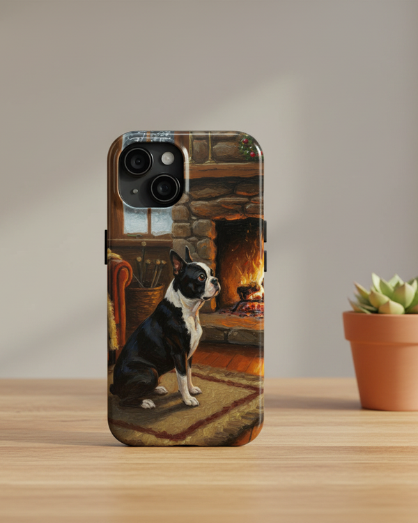 Acrylic Boston Terrier - Winter Hearth | Tough Phone Case