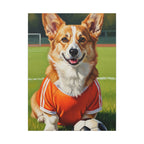 Corgi Oil Painting Soccer Portrait Canvas, Funny Dog Wall Art Decor, Pembroke Welsh Corgi Lover Gift for Him Her, Pet Art Print