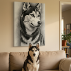 Siberian Husky Wall Art, Charcoal Dog Portrait Canvas Print, Pet Lover Gift, Husky Mom Dad Decor, Dog Art Print, Ready to Hang