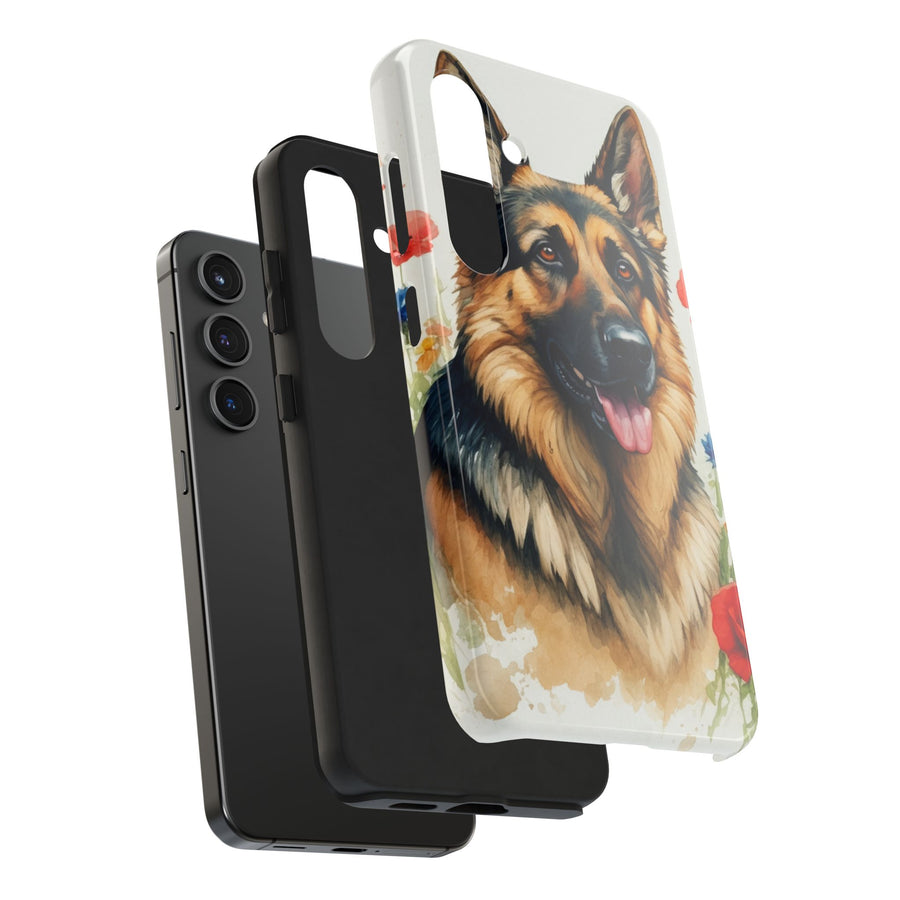 German Shepherd Watercolor Wildflower Field Phone Case | Premium Dog Prints | Tritan — detail view