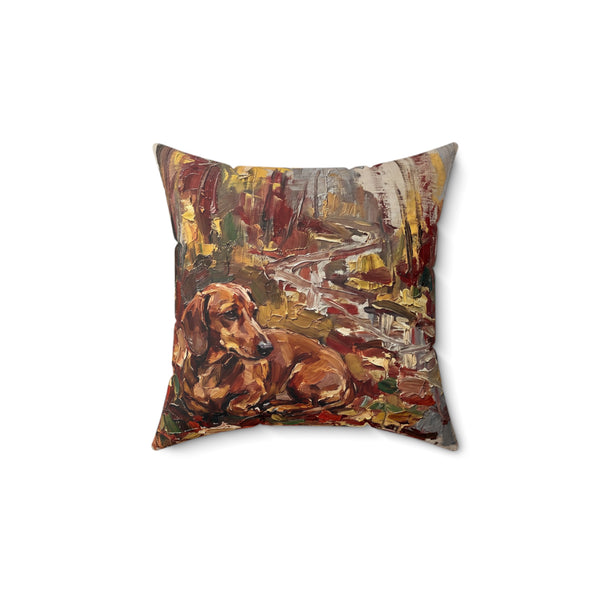Dachshund Acrylic Painting Pillow, Autumn Woods Dog Art Decor, Wiener Dog Gift