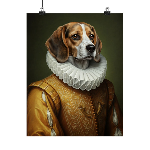 Beagle Renaissance Royal Portrait Matte Poster, Regal Dog Art Print, Beagle Lover Gift, Wall Art