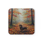 Acrylic Dachshund - Autumn Woods | Cork Back Coaster