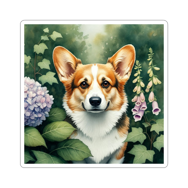 Corgi Watercolor Garden Peek Kiss-Cut Stickers | Premium Dog Prints | Tritan