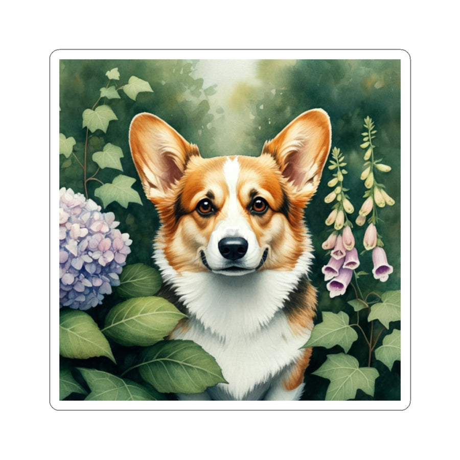 Corgi Watercolor Garden Peek Gift Set — Mug + Coaster + Sticker | Tritan