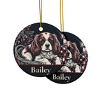 Front and back of the Cavalier King Charles Spaniel Christmas ornament: the same design prints on both sides