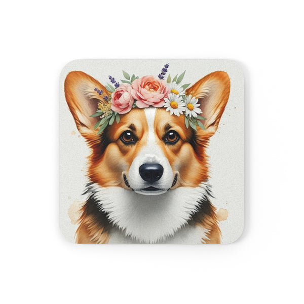 Corgi Watercolor Floral Crown Drink Coaster | Premium Dog Prints | Tritan