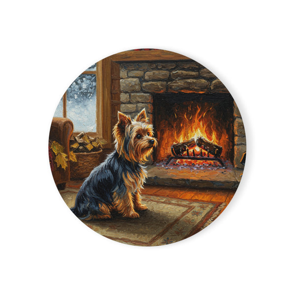 Acrylic Yorkshire Terrier - Winter Hearth | Cork Back Coaster