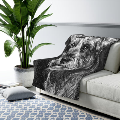 Miniature Schnauzer Charcoal Portrait Sherpa Fleece Blanket | Dog Lover Gift