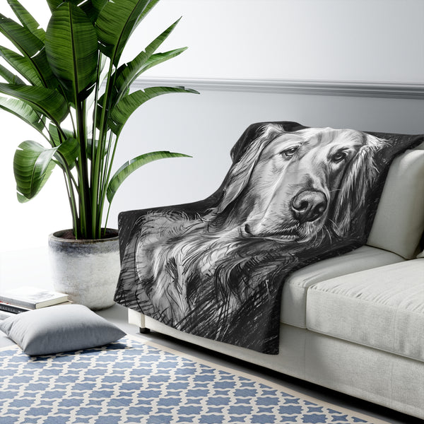 Golden Retriever Charcoal Portrait Throw Blanket | Premium Dog Art | Tritan
