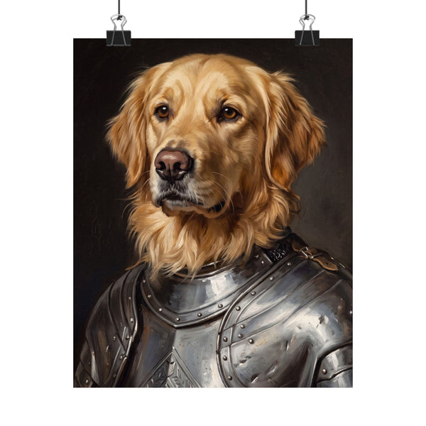 Golden Retriever Medieval Knight Portrait Matte Poster, Regal Dog Art Print, Golden Retriever Lover Gift, Wall Art