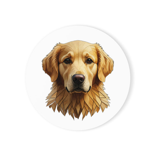 Golden Retriever Low Poly Monochrome Gold Cork Back Coaster | Dog Lover Gift