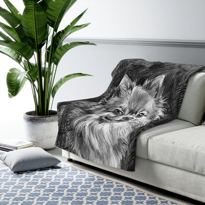 Pomeranian Charcoal Portrait Sherpa Fleece Blanket | Dog Lover Gift