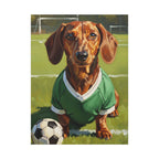 Dachshund Oil Painting Soccer Portrait Stretched Canvas Wall Art | Funny Dog Decor Gift | Pet Lover Home Art