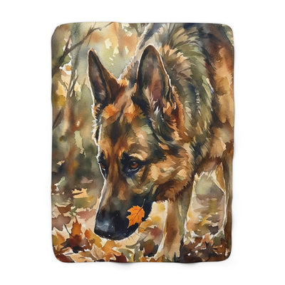 German Shepherd Watercolor Autumn Path Sherpa Fleece Blanket | Dog Lover Gift