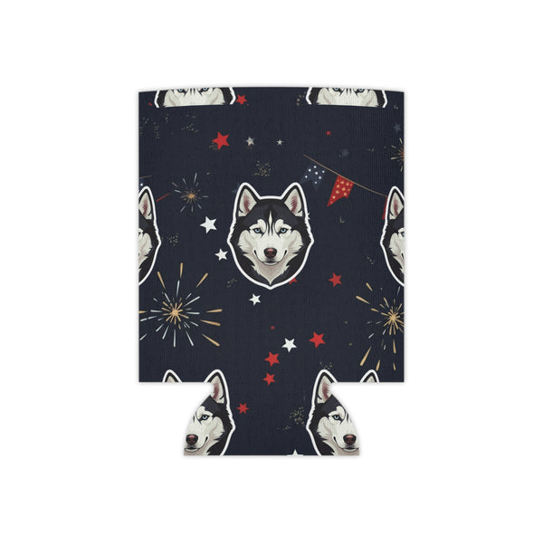Siberian Husky 4th of July Can Cooler, Patriotic Dog Art Drink Insulator, July 4th Gift, USA Pride Accessory