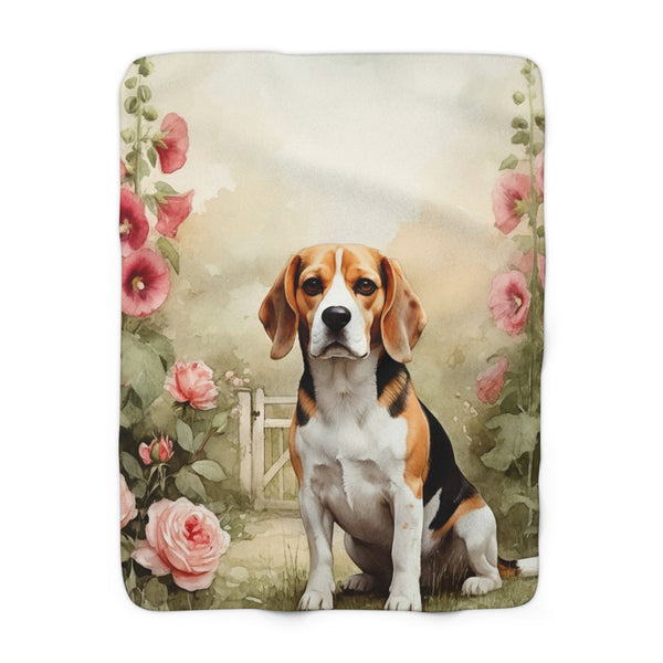 Beagle Watercolor Cottage Garden Throw Blanket | Premium Dog Prints | Tritan