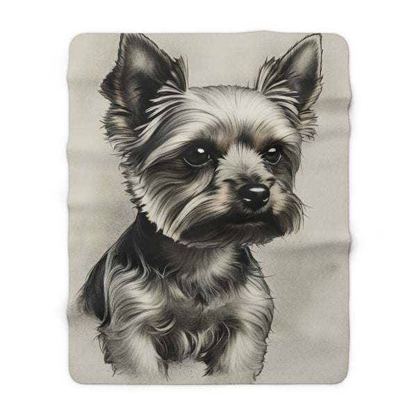 Yorkshire Terrier Charcoal Portrait Sherpa Fleece Blanket | Dog Lover Gift