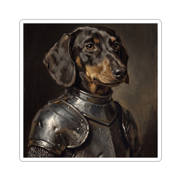 Dachshund Medieval Knight Portrait Sticker, Dog Portrait Vinyl Decal, Kiss-Cut Sticker, Dachshund Lover Gift