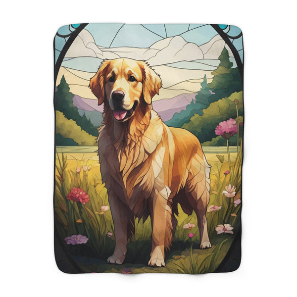 Golden Retriever Low Poly Prairie Sherpa Fleece Blanket | Dog Lover Gift