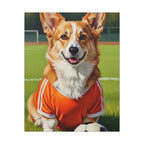 Corgi Oil Painting Soccer Portrait Canvas, Funny Dog Wall Art Decor, Pembroke Welsh Corgi Lover Gift for Him Her, Pet Art Print