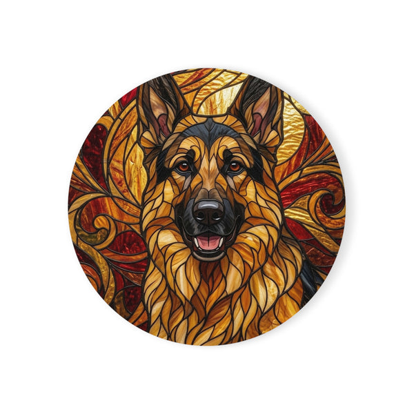 German Shepherd Stained Glass Warm Jewel Cork Back Coaster | Dog Lover Gift