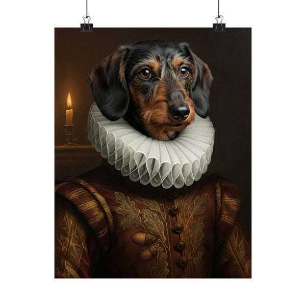 Dachshund Renaissance Royal Portrait Matte Poster, Regal Dog Art Print, Dachshund Lover Gift, Wall Art
