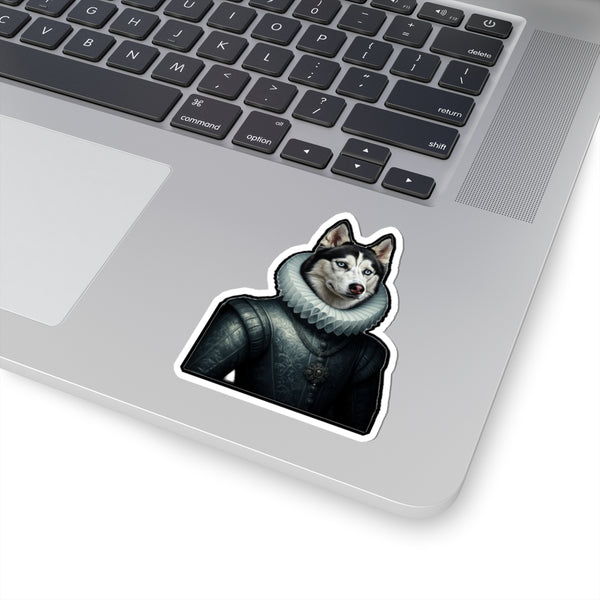 Siberian Husky Renaissance Royal Portrait Sticker, Dog Portrait Vinyl Decal, Kiss-Cut Sticker, Siberian Husky Lover Gift — Lifestyle View