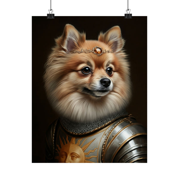 Pomeranian Medieval Knight Portrait Matte Poster, Regal Dog Art Print, Pomeranian Lover Gift, Wall Art