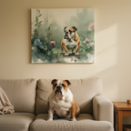 English Bulldog Canvas Wall Art, Watercolor Painting Dog Gift, Pet Portrait Print, Modern Animal Home Decor
