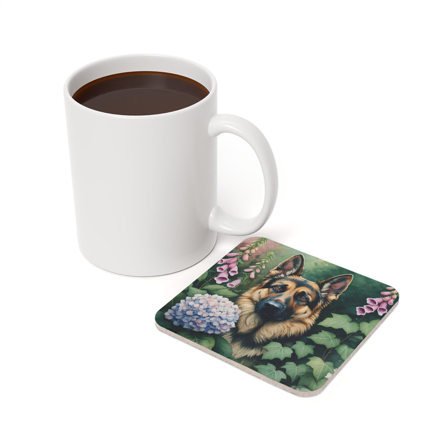 German Shepherd Watercolor Garden Peek Drink Coaster | Premium Dog Prints | Tritan — detail view
