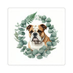 English Bulldog Watercolor Botanical Wreath Kiss-Cut Stickers | Premium Dog Prints | Tritan — view 4 of 12