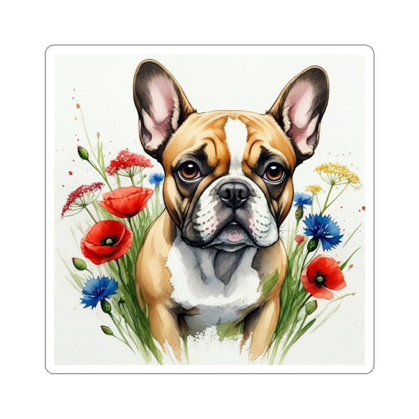 French Bulldog Watercolor Wildflower Field Kiss-Cut Stickers | Premium Dog Prints | Tritan