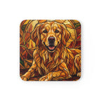 Golden Retriever Stained Glass Warm Jewel Cork Back Coaster | Dog Lover Gift