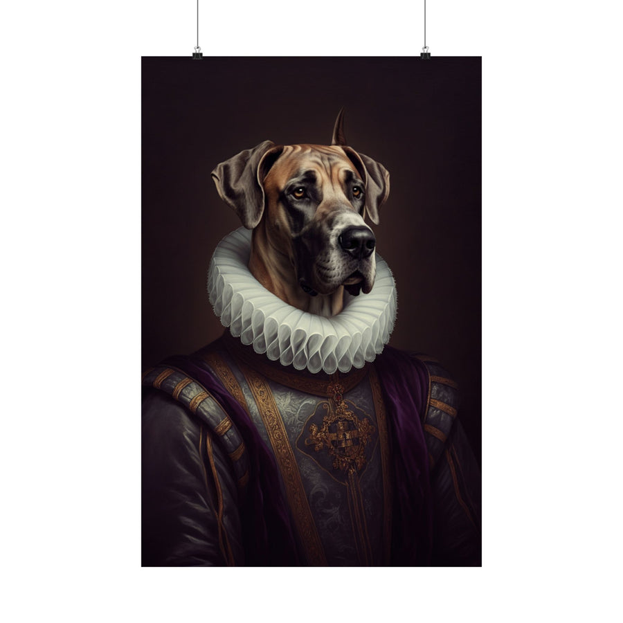 Great Dane Renaissance Royal Portrait Matte Poster, Regal Dog Art Print, Great Dane Lover Gift, Wall Art