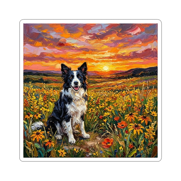 Border Collie Acrylic Gallery Print Sunset Prairie Kiss-Cut Stickers | Dog Lover Gift — primary view