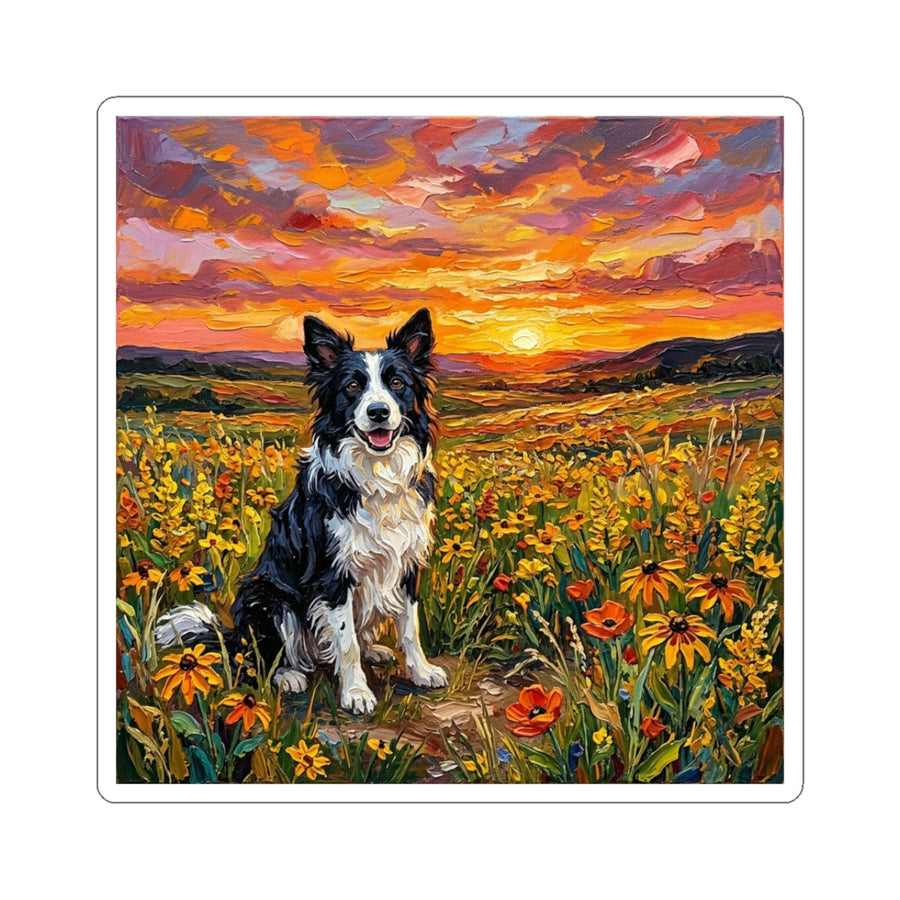 Border Collie Sunset Prairie Gift Set — Mug + Coaster + Sticker | Tritan