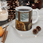 Acrylic Painting Golden Retriever - Winter Hearth | Ceramic Mug 11oz