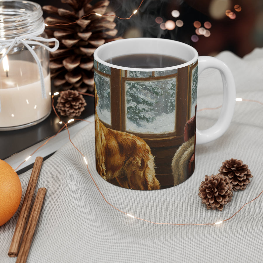 Acrylic Painting Golden Retriever - Winter Hearth | Ceramic Mug 11oz